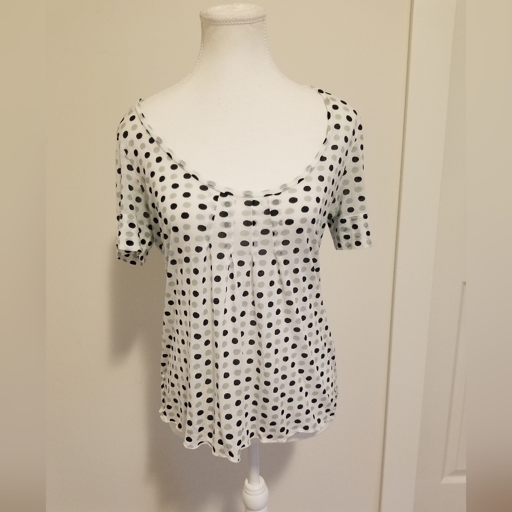 MaxMara Women's Size L Shirt White With Grey & Black Polka Dots